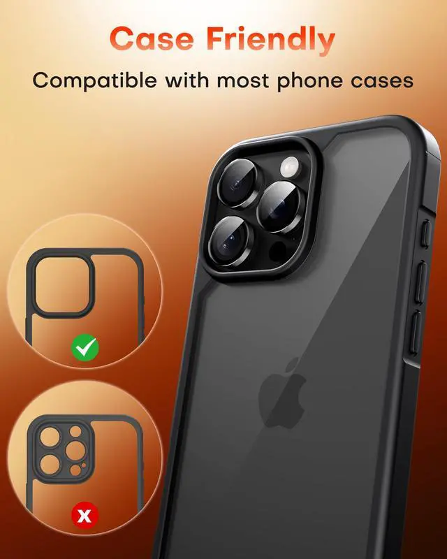 Alt view image 7 of 7 - for 2 Pack iPhone 16 Pro Max Camera Lens Protector/iPhone 16 Pro Camera Lens Protector Tempered Glass HD Individual Scratch Resistant Cover Accessories Case FriendlyBlack