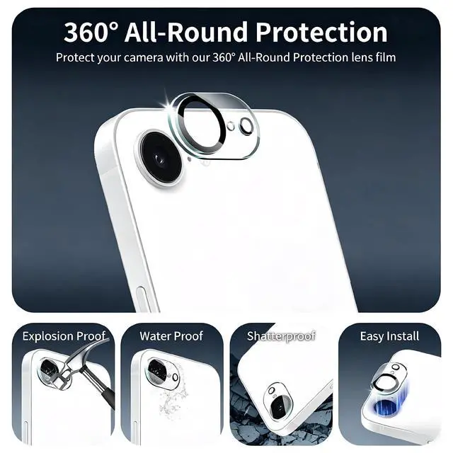 Alt view image 3 of 7 - 4-Pack Camera Lens Protector for iPhone 17e/16e, 9H Tempered Glass Camera Cover Screen Protector Accessories, HD Clarity, Anti-scratch, Case Friendly, Shockproof Full Protective