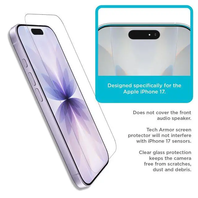 Alt view image 4 of 5 - for iPhone 17 Screen Protector Glass 6.3 inch - Ballistic Tempered, Case Friendly, Sensor Protection, HD, 9H Hardness, 3 Pack