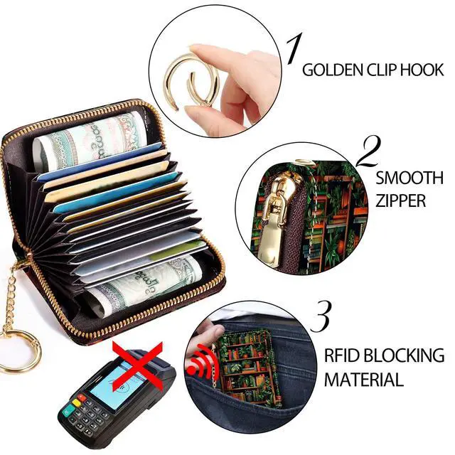 Alt view image 5 of 7 - Credit Card Holder Small Wallet Women Book RFID Blocking Keychain