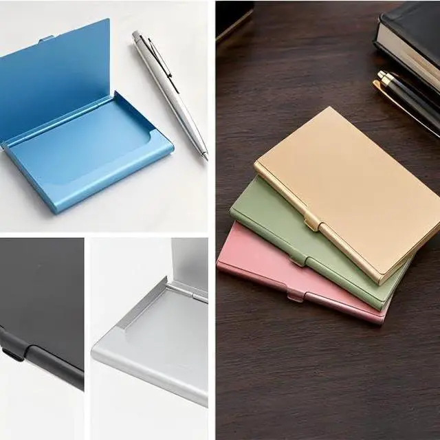 Alt view image 5 of 7 - 2-Pack Gold Aluminum Business Card Holder Slim Flip Pocket Case