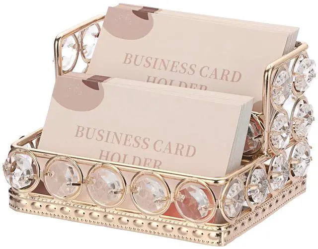 Main image of 2 Tiers Crystal Business Card Holder Stand Gold Mirrored Business Card Display Stand Organizer Desktop Business Card Storage Holder for Office Countertop