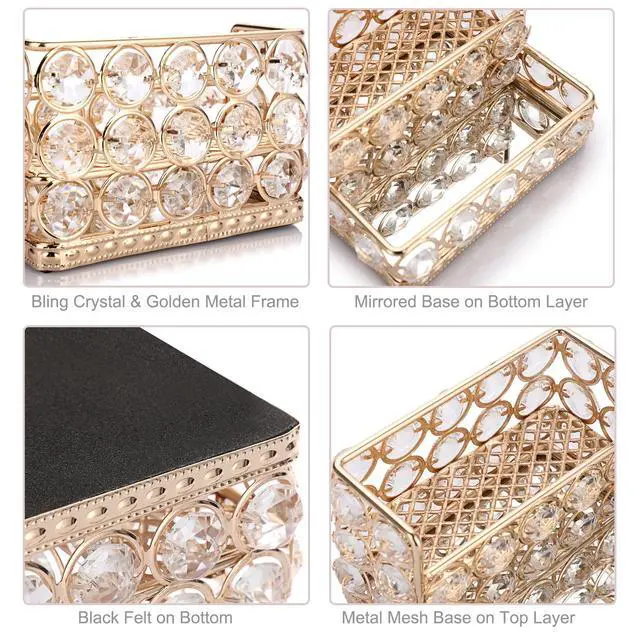 Alt view image 3 of 7 - 2 Tiers Crystal Business Card Holder Stand Gold Mirrored Business Card Display Stand Organizer Desktop Business Card Storage Holder for Office Countertop