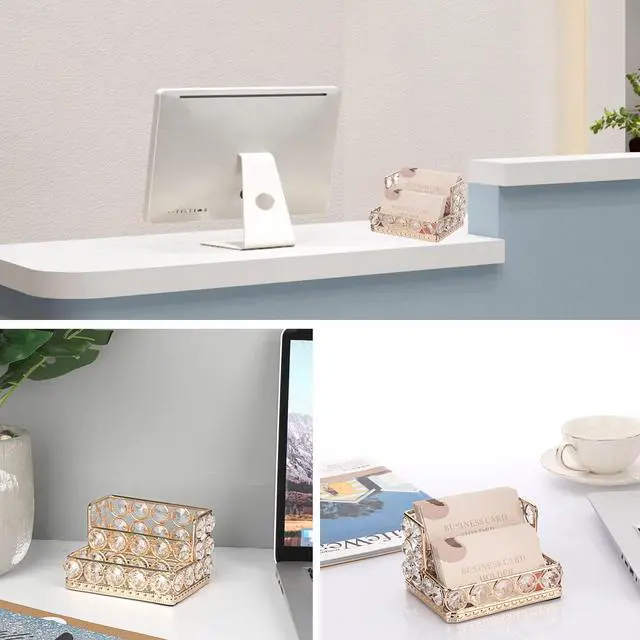 Alt view image 4 of 7 - 2 Tiers Crystal Business Card Holder Stand Gold Mirrored Business Card Display Stand Organizer Desktop Business Card Storage Holder for Office Countertop