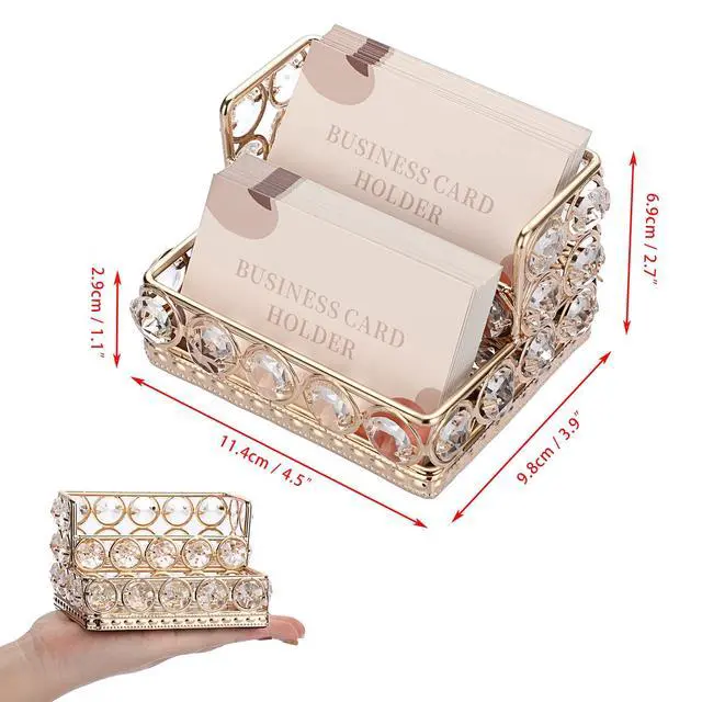 Alt view image 6 of 7 - 2 Tiers Crystal Business Card Holder Stand Gold Mirrored Business Card Display Stand Organizer Desktop Business Card Storage Holder for Office Countertop