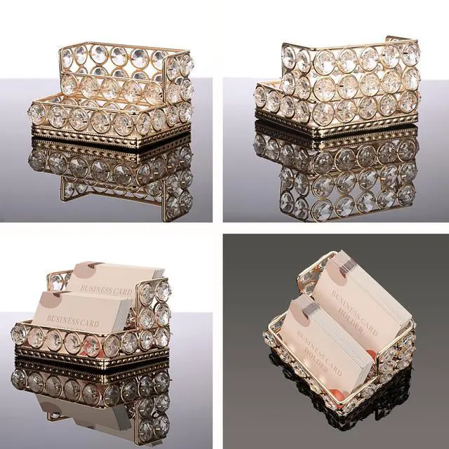 Alt view image 7 of 7 - 2 Tiers Crystal Business Card Holder Stand Gold Mirrored Business Card Display Stand Organizer Desktop Business Card Storage Holder for Office Countertop