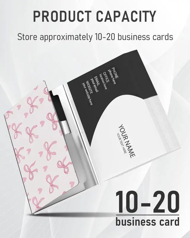 Alt view image 2 of 6 - Business Card Metal Slim Organizer, Professional Stainless Steel Square Pocket Wallet for Office Workers, Compact and Portable for Pockets (Pink Bow)