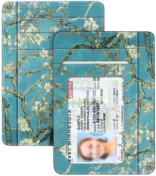 Main image of Slim Minimalist Front Pocket Wallet, RFID Blocking Credit Card Holder Card Cases with ID Window for Men Women (Blossom)