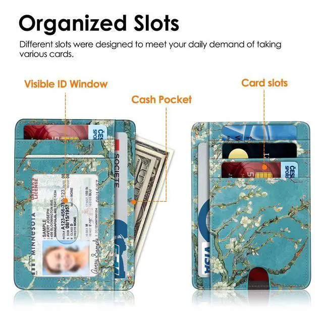 Alt view image 4 of 7 - Slim Minimalist Front Pocket Wallet, RFID Blocking Credit Card Holder Card Cases with ID Window for Men Women (Blossom)