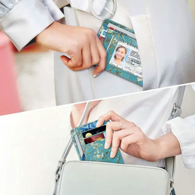 Alt view image 6 of 7 - Slim Minimalist Front Pocket Wallet, RFID Blocking Credit Card Holder Card Cases with ID Window for Men Women (Blossom)