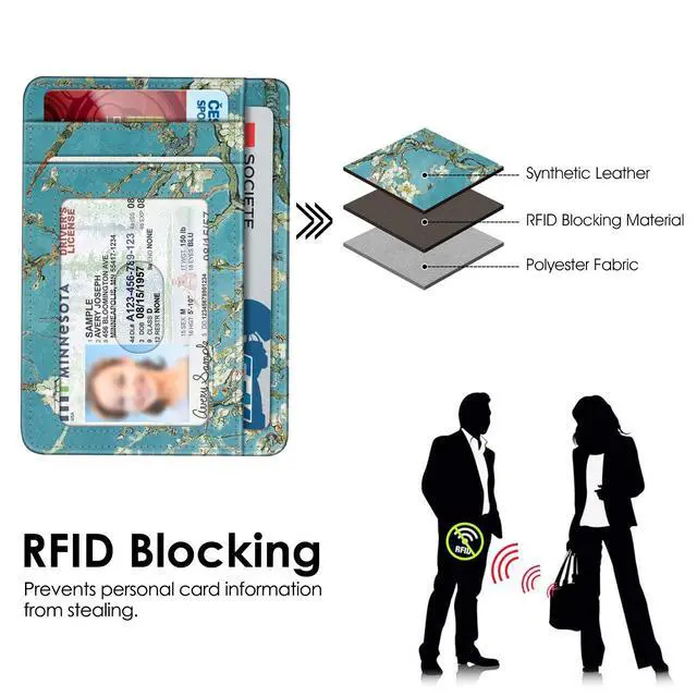 Alt view image 5 of 7 - Slim Minimalist Front Pocket Wallet, RFID Blocking Credit Card Holder Card Cases with ID Window for Men Women (Blossom)