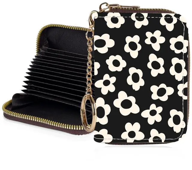 Main image of Credit Card Holder for Women,Small Rfid Wallet with Keychain Zipper,Cute PU Leather Card Case WalletAccordion Credit Card Wallets Gift,Beige Flower