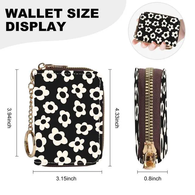 Alt view image 4 of 6 - Credit Card Holder for Women,Small Rfid Wallet with Keychain Zipper,Cute PU Leather Card Case WalletAccordion Credit Card Wallets Gift,Beige Flower