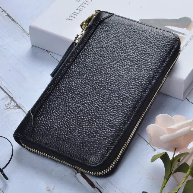 Alt view image 2 of 7 - Credit Card Holder Wallet Womens Zipper Leather Case Purse RFID Blocking (Black)