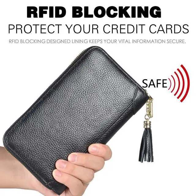 Alt view image 4 of 7 - Credit Card Holder Wallet Womens Zipper Leather Case Purse RFID Blocking (Black)