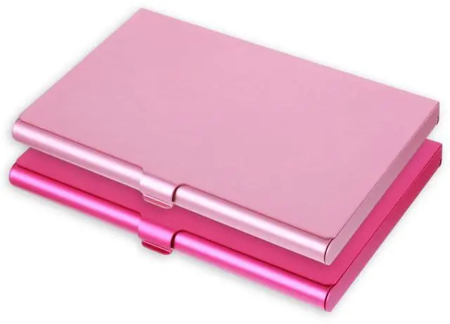 Main image of 2Pcs Aluminum Business Card Holder Case Slim Metal Wallet, Flip Cover Portable Pocket Purse Accessory for Women, Pink Rose Red