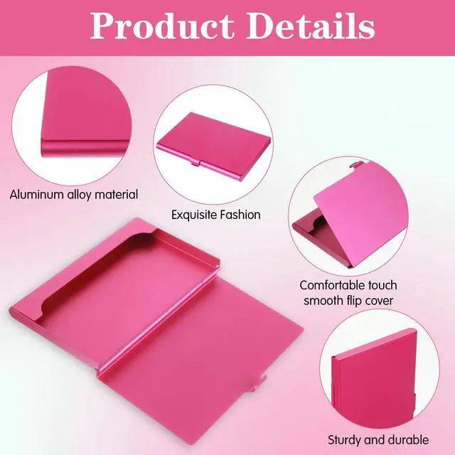Alt view image 3 of 7 - 2Pcs Aluminum Business Card Holder Case Slim Metal Wallet, Flip Cover Portable Pocket Purse Accessory for Women, Pink Rose Red