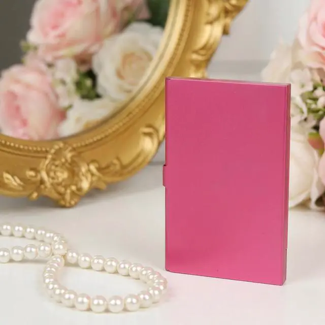 Alt view image 6 of 7 - 2Pcs Aluminum Business Card Holder Case Slim Metal Wallet, Flip Cover Portable Pocket Purse Accessory for Women, Pink Rose Red