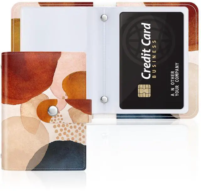 Main image of Business Card Organizer, RFID Business Card Holder, Small Slim Leather Cards Book, Pocket Name Card Holder Wallet for Women, Simple Abstract Art