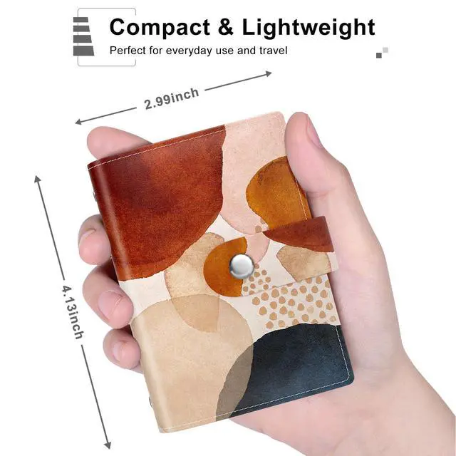 Alt view image 2 of 7 - Business Card Organizer, RFID Business Card Holder, Small Slim Leather Cards Book, Pocket Name Card Holder Wallet for Women, Simple Abstract Art