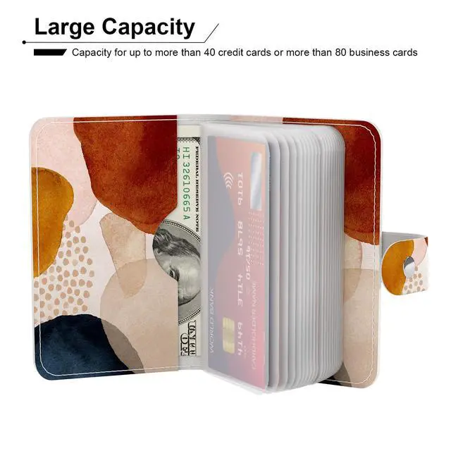 Alt view image 3 of 7 - Business Card Organizer, RFID Business Card Holder, Small Slim Leather Cards Book, Pocket Name Card Holder Wallet for Women, Simple Abstract Art