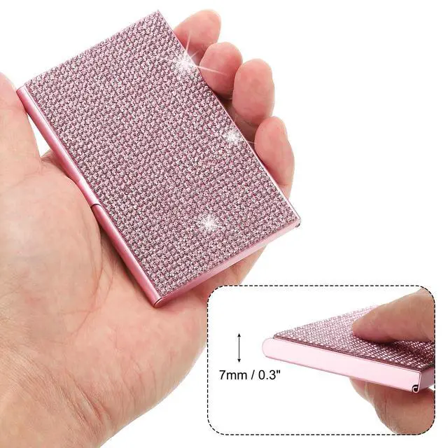 Alt view image 3 of 6 - Small Business Card Holder, Alloy Name Card Holder Bling Pocket Card Holders Organizer Cards Display for Women Office Exhibition, Pink