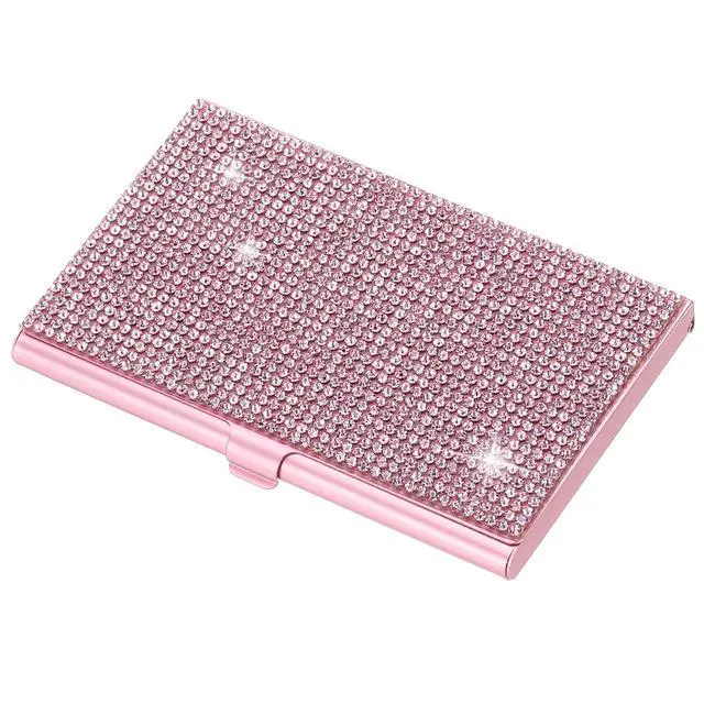 Alt view image 4 of 6 - Small Business Card Holder, Alloy Name Card Holder Bling Pocket Card Holders Organizer Cards Display for Women Office Exhibition, Pink