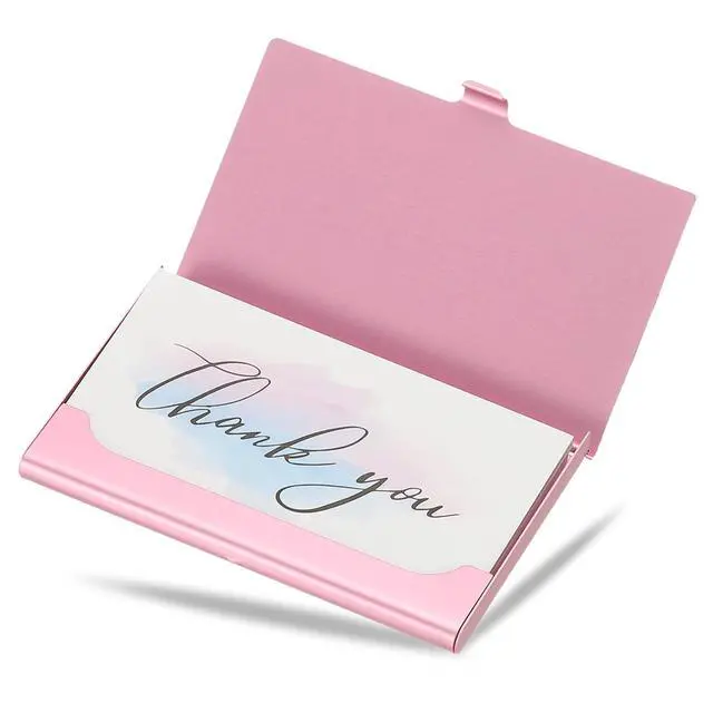 Alt view image 5 of 6 - Small Business Card Holder, Alloy Name Card Holder Bling Pocket Card Holders Organizer Cards Display for Women Office Exhibition, Pink