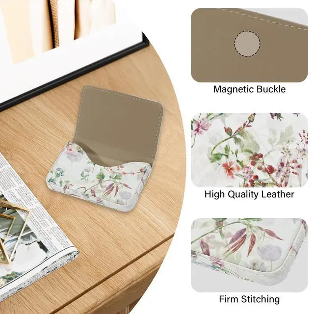Alt view image 2 of 7 - Business Card HolderPU Leather Business Card Case Color Printing Pattern Card Holder WalletPockets Magnetic Credit Card Holders for Men and Women - White Flowers