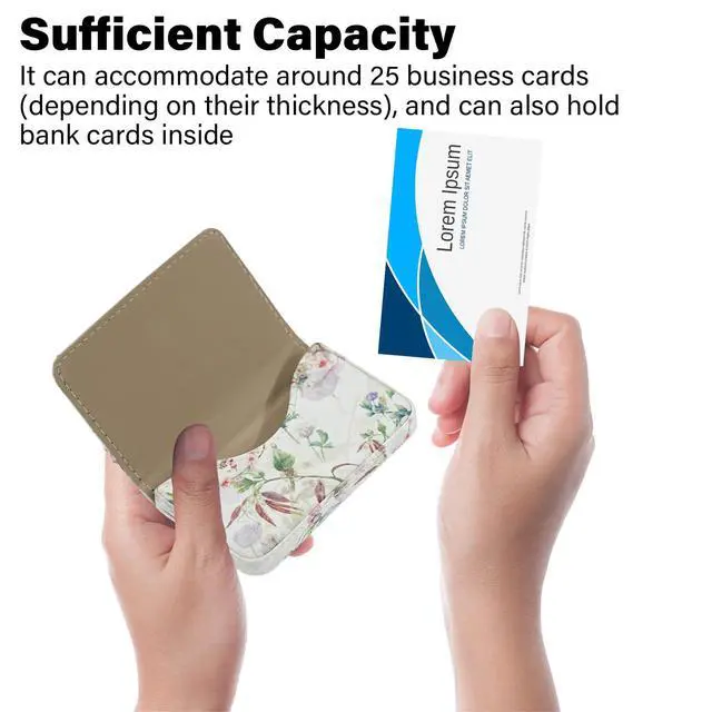 Alt view image 3 of 7 - Business Card HolderPU Leather Business Card Case Color Printing Pattern Card Holder WalletPockets Magnetic Credit Card Holders for Men and Women - White Flowers