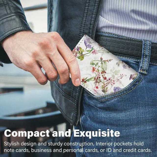 Alt view image 5 of 7 - Business Card HolderPU Leather Business Card Case Color Printing Pattern Card Holder WalletPockets Magnetic Credit Card Holders for Men and Women - White Flowers