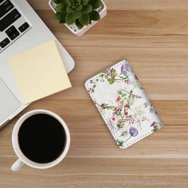 Alt view image 6 of 7 - Business Card HolderPU Leather Business Card Case Color Printing Pattern Card Holder WalletPockets Magnetic Credit Card Holders for Men and Women - White Flowers