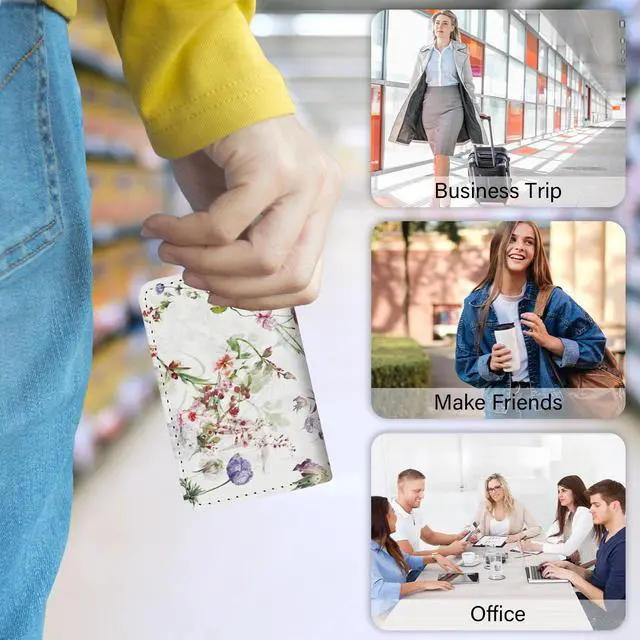 Alt view image 7 of 7 - Business Card HolderPU Leather Business Card Case Color Printing Pattern Card Holder WalletPockets Magnetic Credit Card Holders for Men and Women - White Flowers