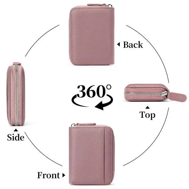 Alt view image 2 of 7 - RFID Credit Card Holder for Women Small Leather Zipper Card Case Wallet 15 Slots