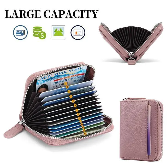Alt view image 4 of 7 - RFID Credit Card Holder for Women Small Leather Zipper Card Case Wallet 15 Slots