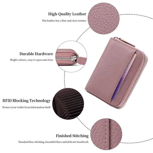 Alt view image 3 of 7 - RFID Credit Card Holder for Women Small Leather Zipper Card Case Wallet 15 Slots