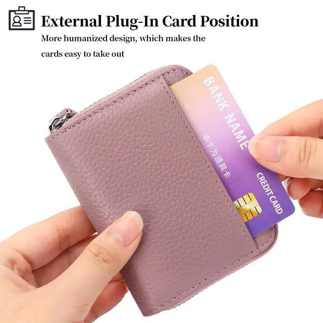 Alt view image 5 of 7 - RFID Credit Card Holder for Women Small Leather Zipper Card Case Wallet 15 Slots
