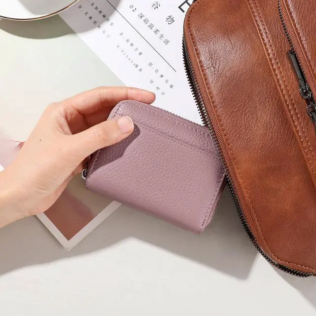Alt view image 7 of 7 - RFID Credit Card Holder for Women Small Leather Zipper Card Case Wallet 15 Slots
