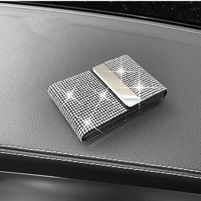 Alt view image 4 of 6 - Bling Business Card Holder, PU Leather Case with Crystal Diamonds Rhinestones, Metal Pocket with Magnetic Closure