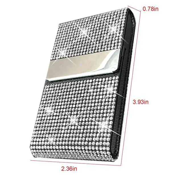 Alt view image 6 of 6 - Bling Business Card Holder, PU Leather Case with Crystal Diamonds Rhinestones, Metal Pocket with Magnetic Closure