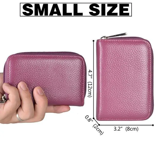 Alt view image 4 of 7 - Genuine Leather Credit Card Holder Zipper Wallet With 26 Card Slots (Purple)