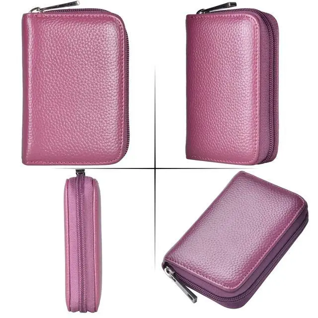 Alt view image 6 of 7 - Genuine Leather Credit Card Holder Zipper Wallet With 26 Card Slots (Purple)