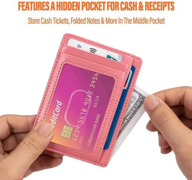 Alt view image 2 of 7 - Slim RFID Blocking Card Holder Minimalist Leather Front Pocket Wallet for Women