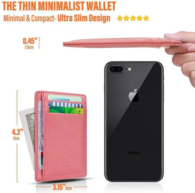 Alt view image 4 of 7 - Slim RFID Blocking Card Holder Minimalist Leather Front Pocket Wallet for Women