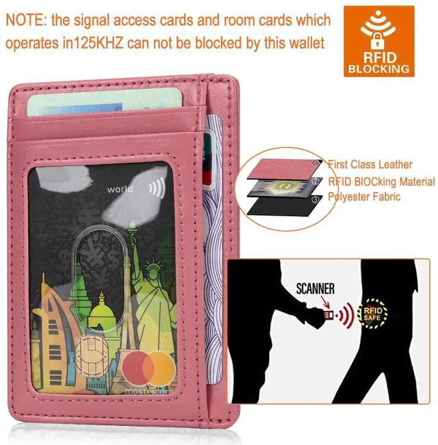 Alt view image 5 of 7 - Slim RFID Blocking Card Holder Minimalist Leather Front Pocket Wallet for Women