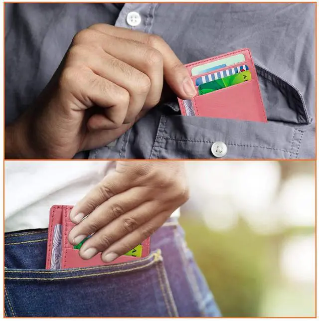 Alt view image 6 of 7 - Slim RFID Blocking Card Holder Minimalist Leather Front Pocket Wallet for Women