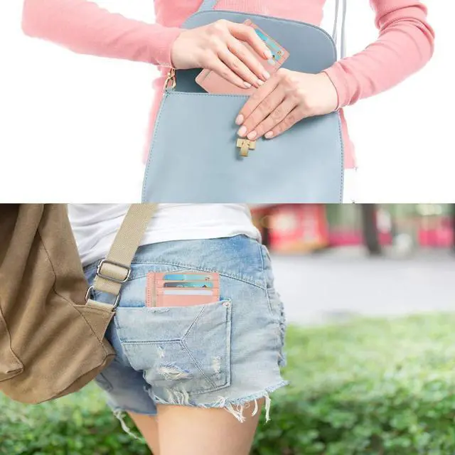 Alt view image 7 of 7 - Slim RFID Blocking Card Holder Minimalist Leather Front Pocket Wallet for Women