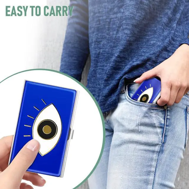Alt view image 6 of 7 - Business Card Holder Case for Women Men Metal Blue Eye Slim Pocket Business Card Purse Cute for Realtors Real Estate Agents
