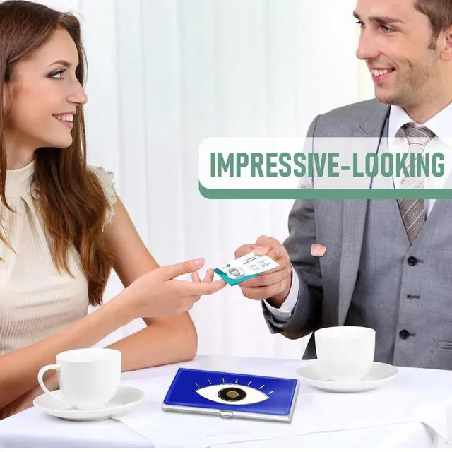 Alt view image 7 of 7 - Business Card Holder Case for Women Men Metal Blue Eye Slim Pocket Business Card Purse Cute for Realtors Real Estate Agents