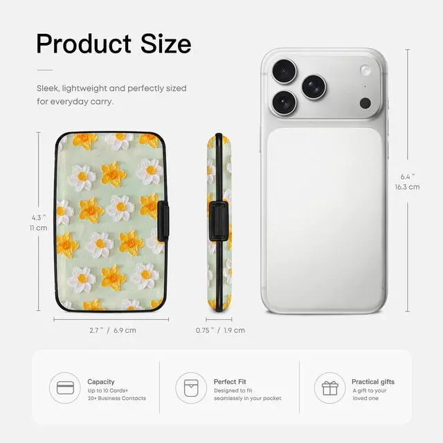 Alt view image 2 of 6 - Credit Card Holder for Women Men Mini Aluminum Card Case Wallet Slim Design RFID Blocking Metal Business ID Case Yellow Flowers
